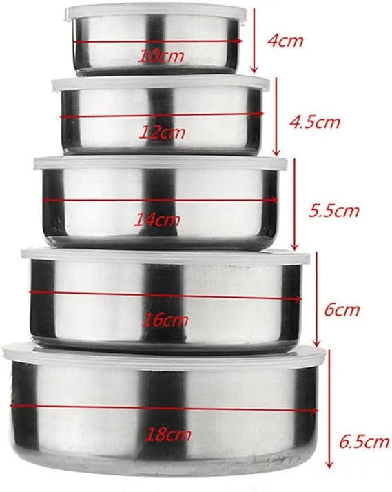 Set of 5 Stackable Stainless Steel Food Storage Containers