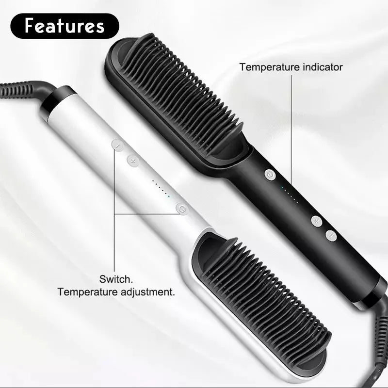 Electric Hair Straightener Brush – Comb + straightener in one, quick styling for busy mornings