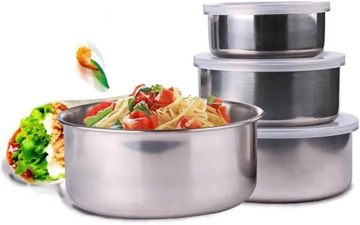 Set of 5 Stackable Stainless Steel Food Storage Containers