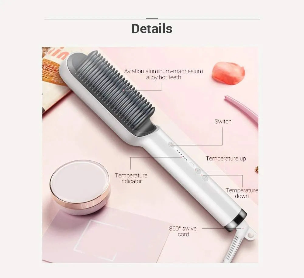 Electric Hair Straightener Brush – Comb + straightener in one, quick styling for busy mornings
