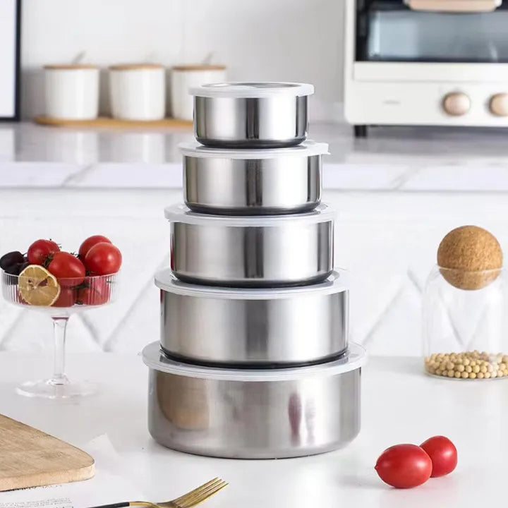 Set of 5 Stackable Stainless Steel Food Storage Containers