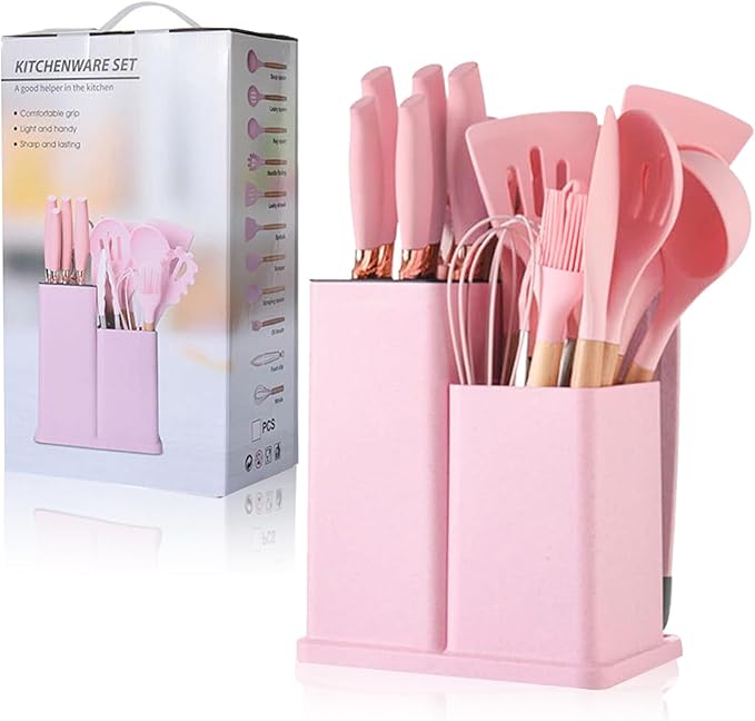 19 Pcs Silicone Cooking Kitchen Utensils Set Pink