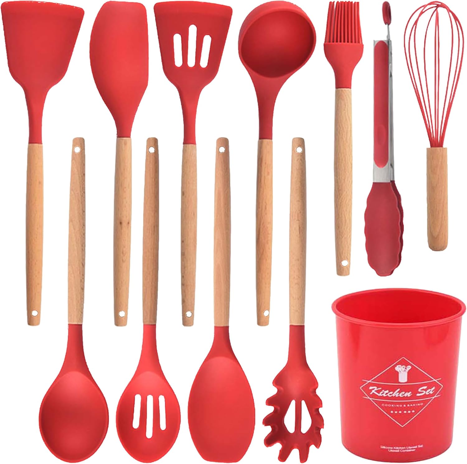 12 pcs Non-Stick Cooking Kitchen Utensils Medium-Red