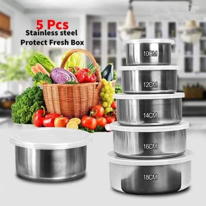 Set of 5 Stackable Stainless Steel Food Storage Containers
