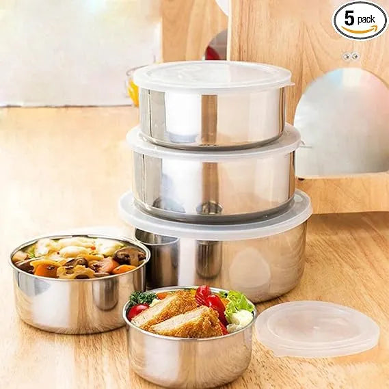 Set of 5 Stackable Stainless Steel Food Storage Containers