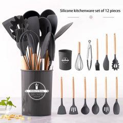 12 PCS Silicone Kitchenware Cooking Utensils Set (Dark Grey)