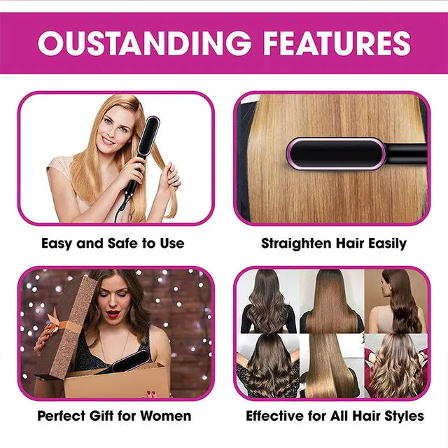 Electric Hair Straightener Brush – Comb + straightener in one, quick styling for busy mornings