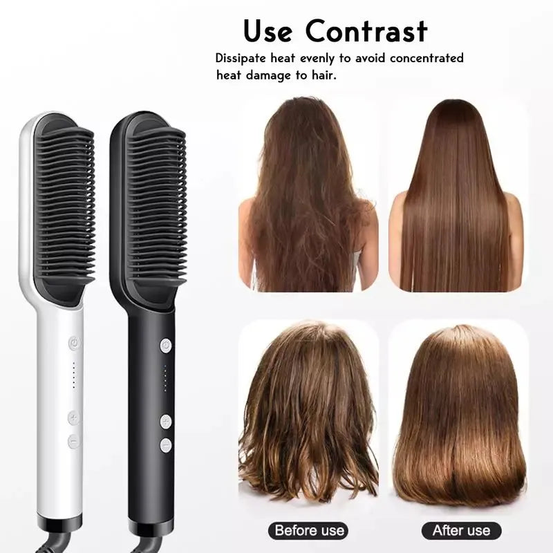 Electric Hair Straightener Brush – Comb + straightener in one, quick styling for busy mornings