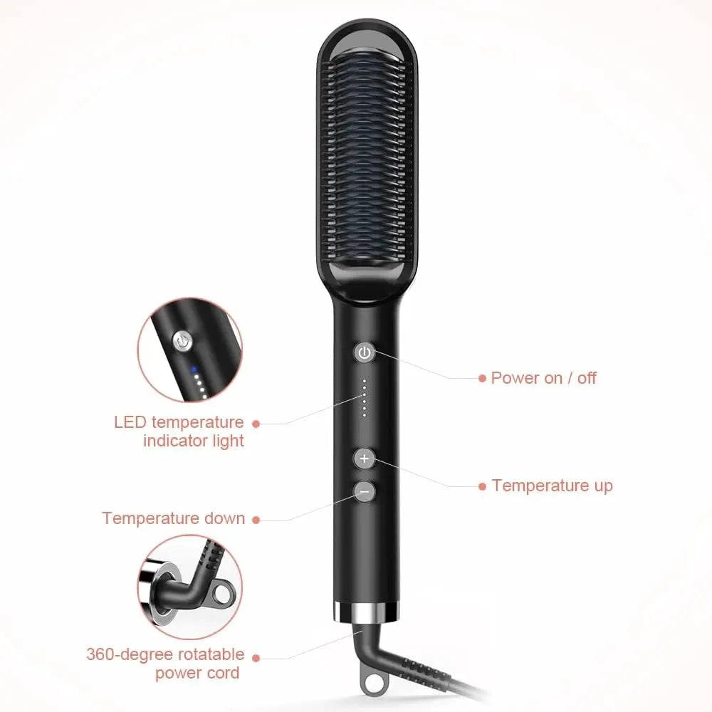 Electric Hair Straightener Brush – Comb + straightener in one, quick styling for busy mornings