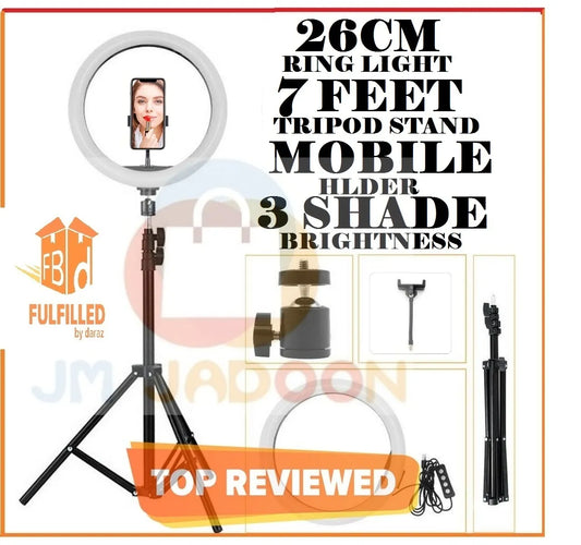 26CM/36CM Selfie LED Ring Light with 7ft Tripod Stand Mobile Phone Holder