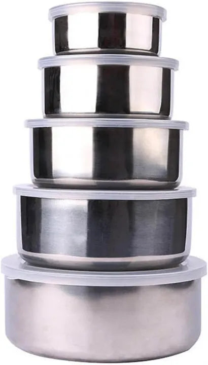 Set of 5 Stackable Stainless Steel Food Storage Containers